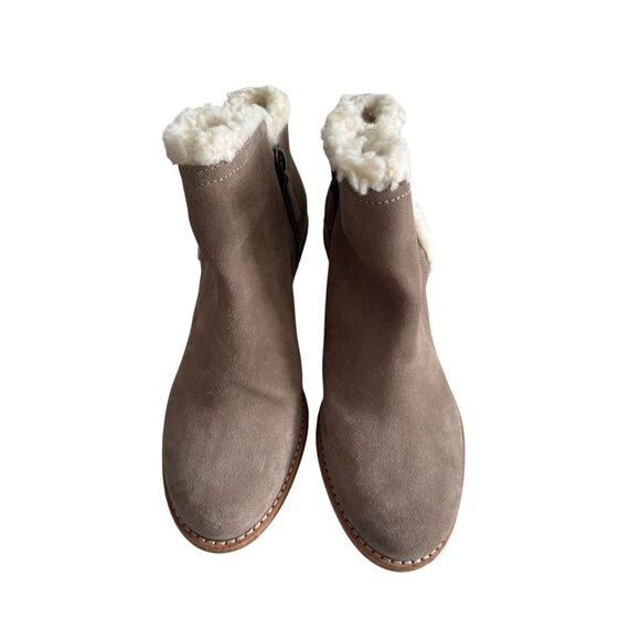 COLE HAAN Tan Beige Suede Wedge Ankle Booties Boots Size 6.5 - Picture 7 of 11